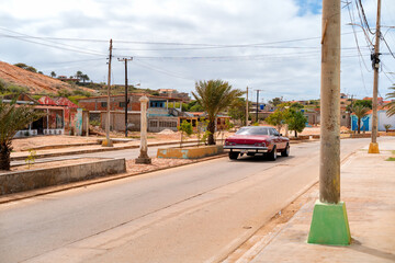 Vintage car on the streets of a Latin American city, Coche Island, Venezuela.