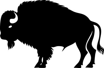 Bison Silhouette &ndash; Massive Wild Mammal Vector Illustration with Curved Horns