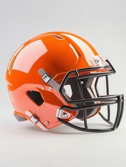 Fototapeta premium High-quality, side-view image of an orange football helmet on a white background, perfect for sports and safety-related projects.