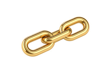 Three interlocked golden chain links forming connected metallic segments with smooth polished surface and curved design, isolated on a transparent background