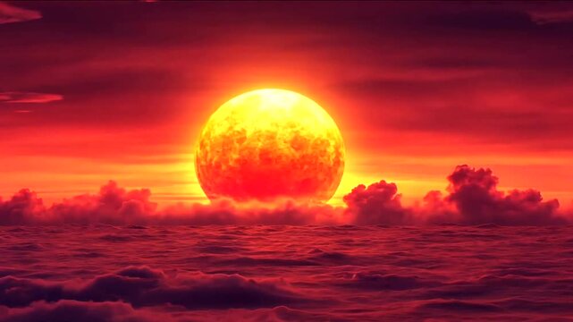 Fiery Sun over Red Sea apocalyptic dawn painting