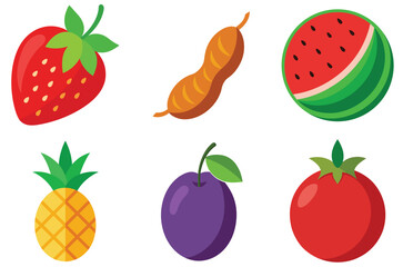 Collection of six colorful flat fruit illustrations