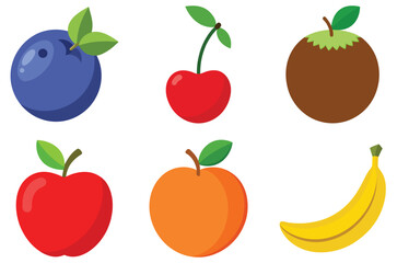 Collection of six colorful flat fruit illustrations