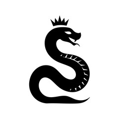 Obraz premium Vector logo of a crowned snake, representing the mythical basilisk—king of serpents.