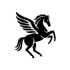 Fototapeta premium Dynamic silhouette of Pegasus rearing in flight, symbolizing freedom, mythology, and fantasy.