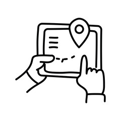 Illustration of hand holding tablet with map and location pin for navigation and travel planning concept design vector vector
