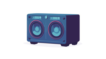 A digital illustration of a rectangular stereo speaker system with two circular speakers.  The speakers are dark blue with lighter blue and purple accents. The overall style is flat and simple,