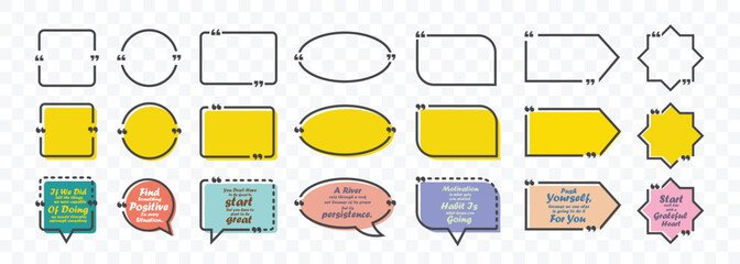 Quote box frame big set.Texting quote boxes. Blank text box and quotes and Set of colorful blank empty speech bubbles for text,Blank template quote text info design boxes quotation bubble blog quotes 