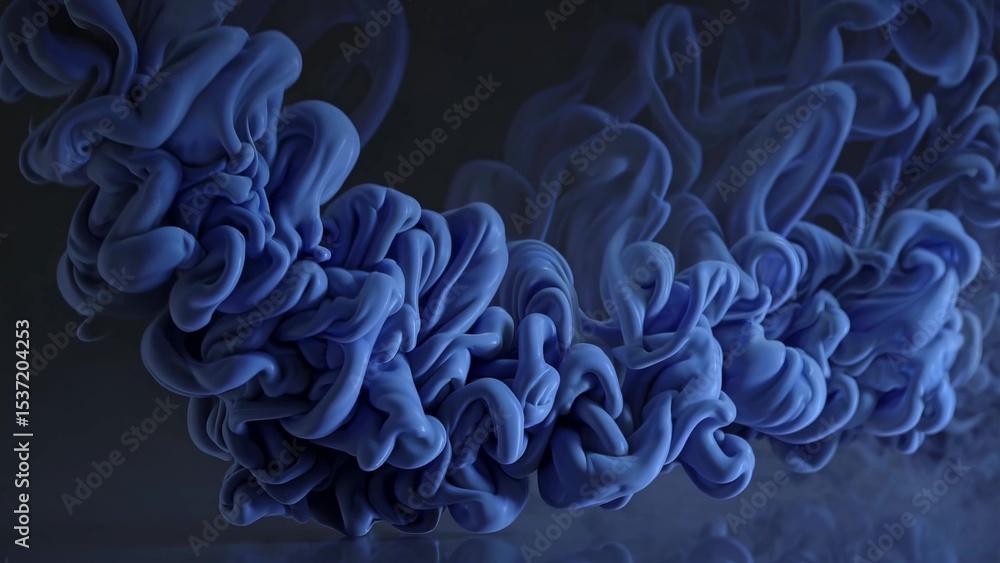Poster navy blue ink cloud gradually expanding and dynamically swirling underwater. generating mesmerizing 
