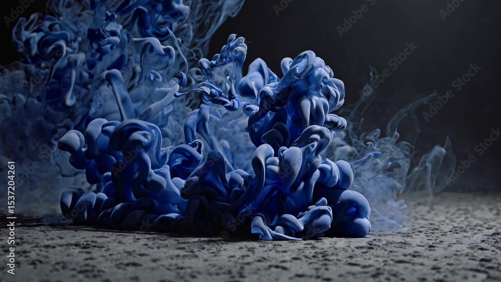 Aufkleber dark blue ink cloud expanding slowly in clear water, generating mesmerizing abstract patterns and dy