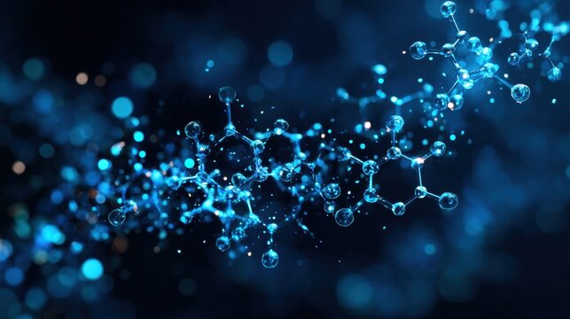 Abstract Blue Molecular Structure with Bokeh Effect