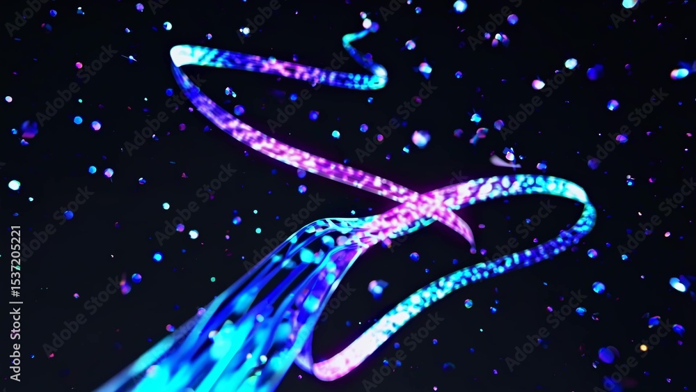 Poster mesmerizing display of swirling light trails and glittering particles creates a dynamic and colorful