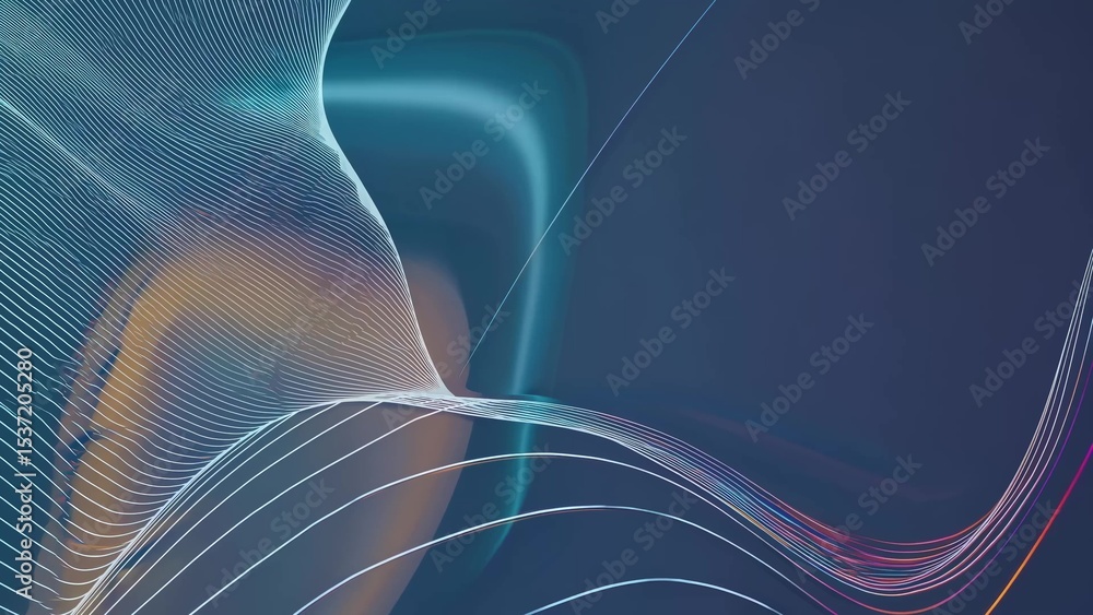Poster smooth elegant lines creating a wave pattern flowing across a blue background, suitable for technolo