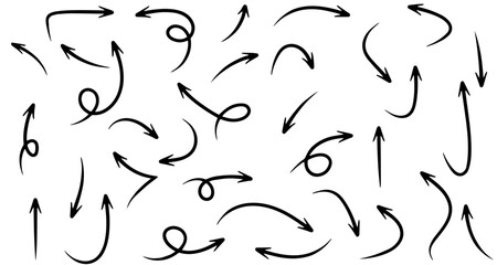 Diverse Set of 40+ Hand-Drawn Black Arrows Pointing in Various Directions on White
