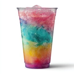 Refreshing Rainbow Layered Soda in Plastic Cup Vibrant Summer Drink