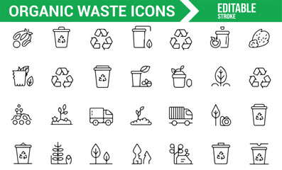 Eco-Friendly Organic Waste and Recycling Icons in Editable Vector Format