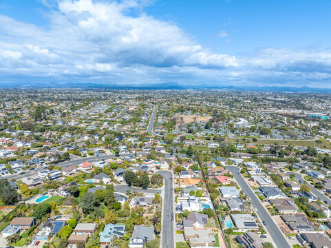 Aerial view of residential urban sprawl in San Diego, South California, USA