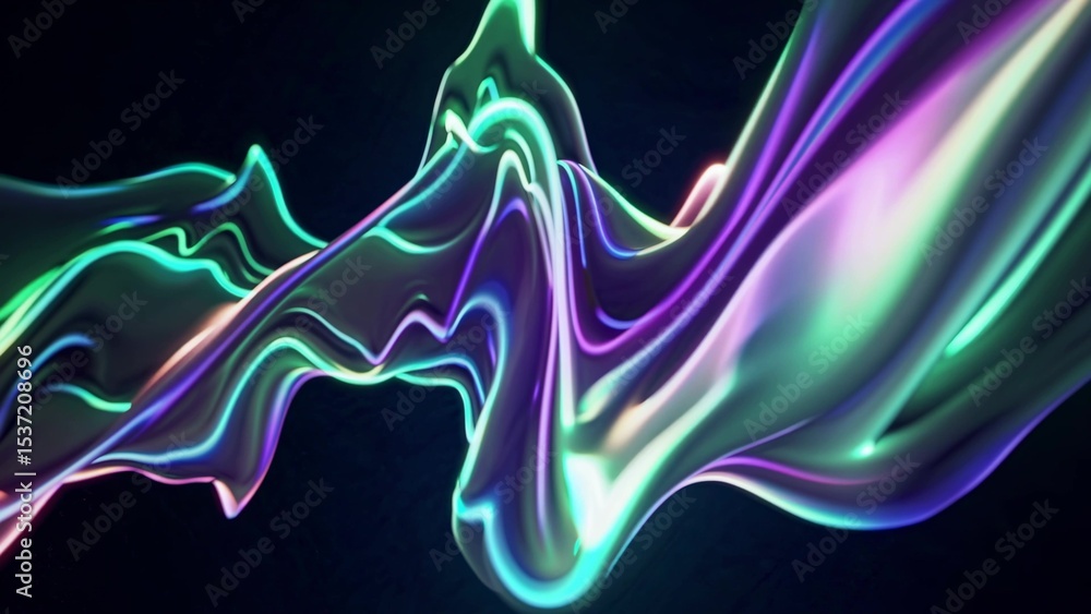 Poster abstract colorful fluid waves moving and flowing on dark background, creating dynamic and vibrant vi