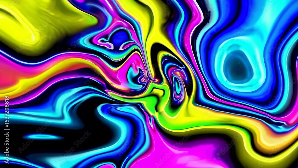 Poster bright neon colors blend and swirl together, creating a mesmerizing psychedelic pattern, perfect for
