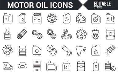 Set of Editable Icons for Motor Oil, Engine Components, and Maintenance Services
