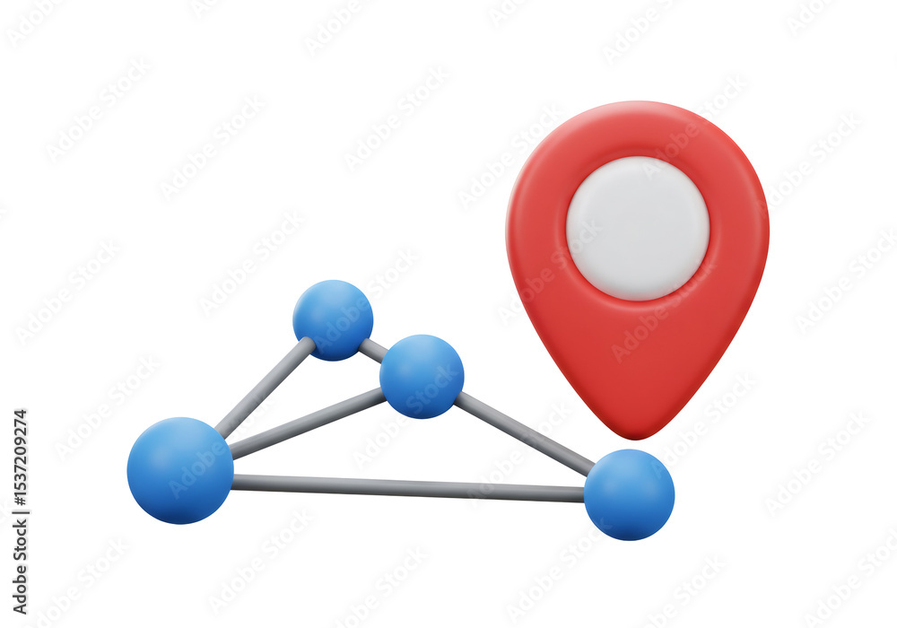 Poster network connection point with red location pin on a black background 3d render
