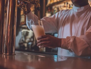 Bartender pouring beer into glass
