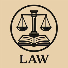 Vector icon of scales over open book in circle badge.