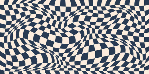 Checkered Grid with Distortion Effect. Retro Colors Background. Distorted Geometric Pattern. 