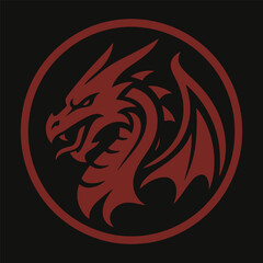 Vector red dragon inside circular emblem.