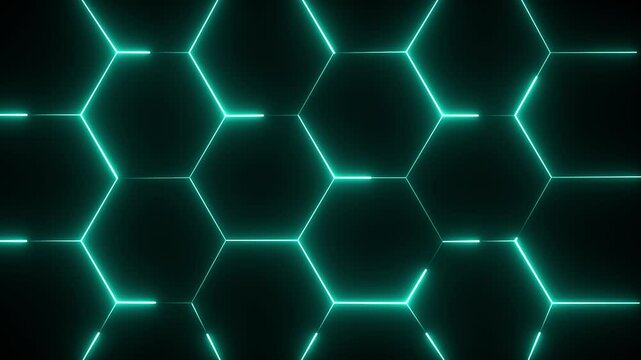 animated background with turbulent hexagon tiles and background light, abstract wallpaper. Abstract Colorful Glowing Neon Electric hexagon  animation. abstract background cyan hexagon technology. - Powered by Adobe