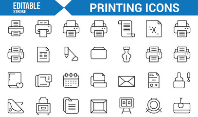 Icons for Print, Office Work, and Documents in Editable Vector Design
