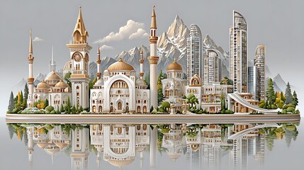 Obraz premium Iconic skyline combining mosque and tower high resolution picture
