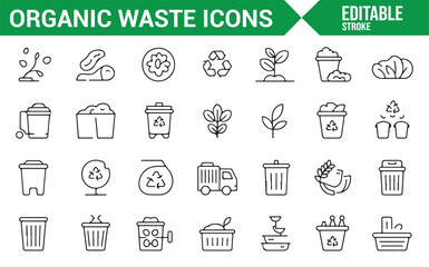 Editable Icons Representing Eco-Friendly Waste Management Solutions