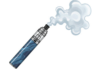Blue Electronic Cigarette with White Smoke on Transparent Background Illustration