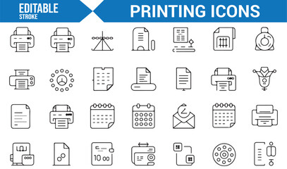 Editable Set of Office Documents and Printing Icons for Creative Designs