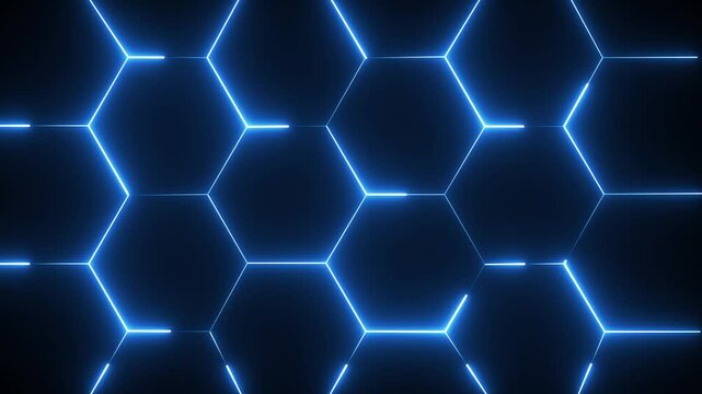 animated background with turbulent hexagon tiles and background light, abstract wallpaper. Abstract Colorful Glowing Neon Electric hexagon  animation. abstract background blue hexagon technology. - Powered by Adobe