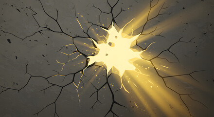 Glowing Light Breaking Through Cracked Surface Abstract Illustration