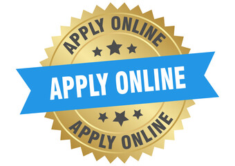 apply online. apply online round blue and gold label isolated on transparent background