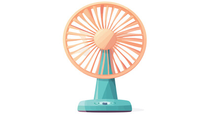 A digital illustration of a small desk fan. The fan is depicted in pastel colors: a peach-colored circular blade assembly and a teal/turquoise base. The fan blades are numerous and evenly spaced,