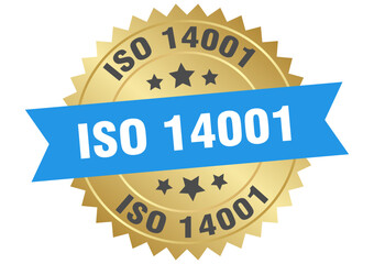 iso 14001. iso 14001 round blue and gold label isolated on transparent background