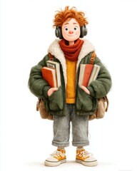 Joyful child with cochlear implant shares his love for learning while holding books