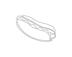Hot dog continuous line. Continuous one line drawing of hot dog. American, fast food concept. Single line drawing