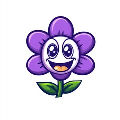 Fototapeta premium Cartoon purple flower with a happy face