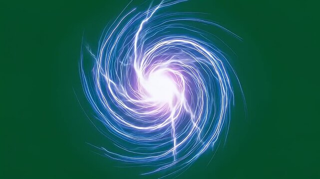Electric discharge green screen spiral galaxy-style energy effect with rotating plasma arcs