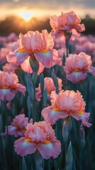 Obraz premium Field of Pink Irises at Sunset