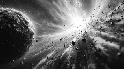 Asteroid Collision in Space: Dramatic Impact and Debris Scatter