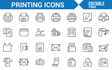 Editable Set of Printing and Office Equipment Icons for Digital and Office Projects