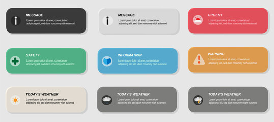 Notification and Action UI Elements Icons for Messages, Safety, Weather, and Warnings EPS10