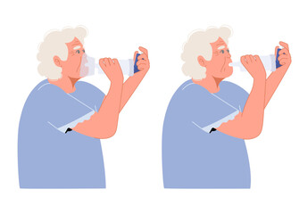 Elderly woman using inhaler for asthma