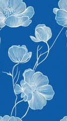 White Floral Illustration on Deep Blue Background